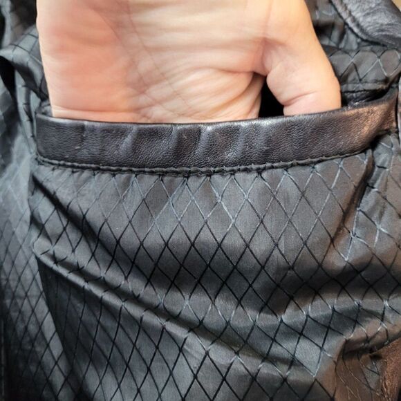 Vintage 80s Leather Flight Jacket M Black Long Belted Hidden Zip Biker Moto - Picture 10 of 16